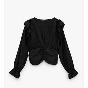 Satin Long Sleeve Crop Blouse